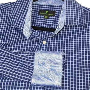 Bristol & BULL Button Down Shirt Windowpane Plaid, Contrast Trim, Luxury Size XL